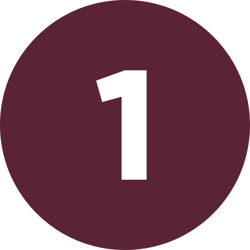 A dark maroon circle with the number one in bold black in the center.