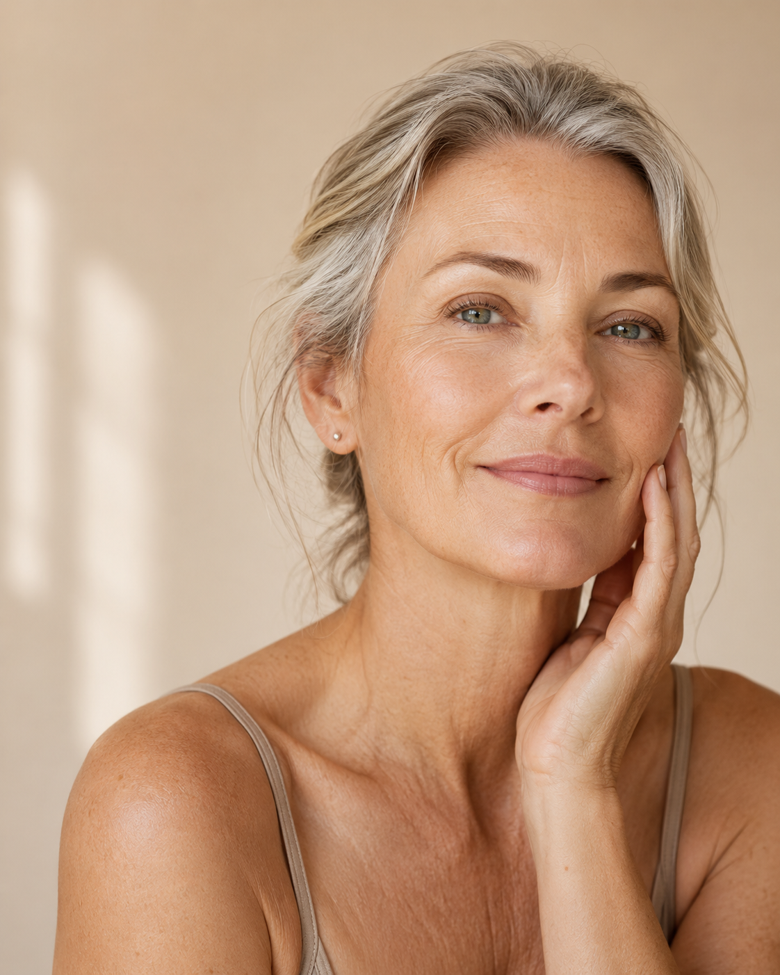 Mature woman with healthy-looking skin, representing Skin Intrinsic’s focus on mature skin.