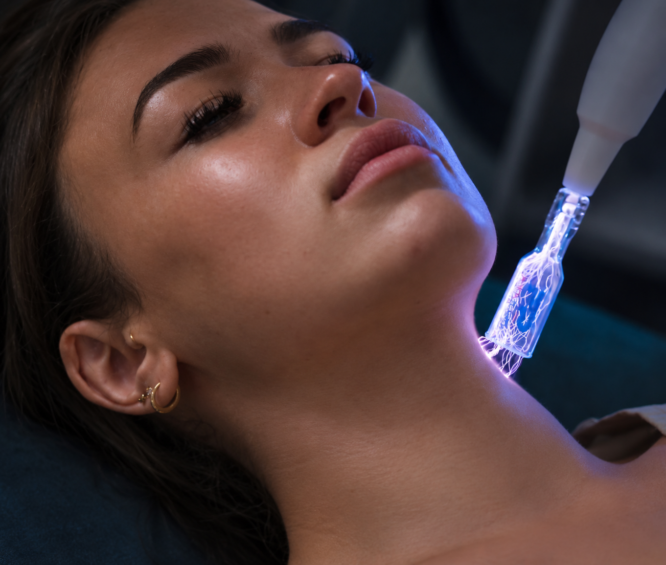 Fusion Plasma skin treatment being performed on the neck at Skin Intrinsic in Yandina.