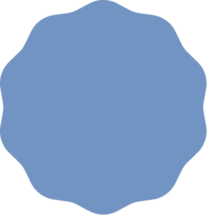 Outline of a scalloped-edged, circular blue shape.