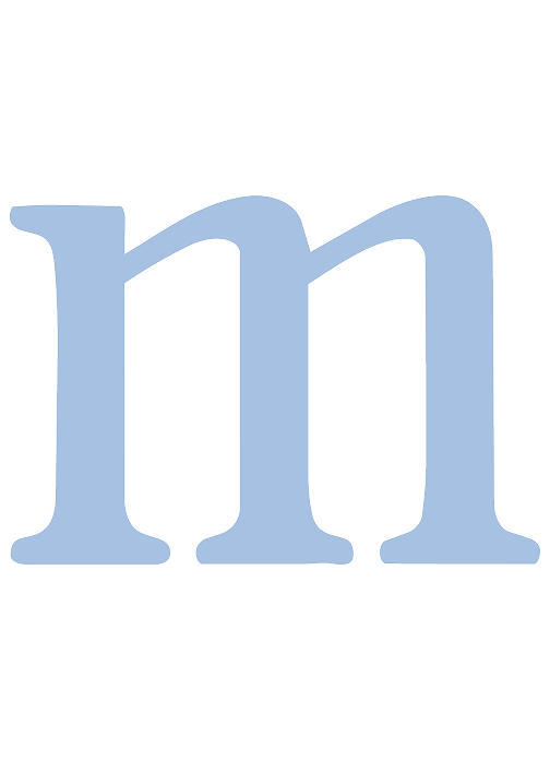 A light blue lowercase letter 'm' on a black background.