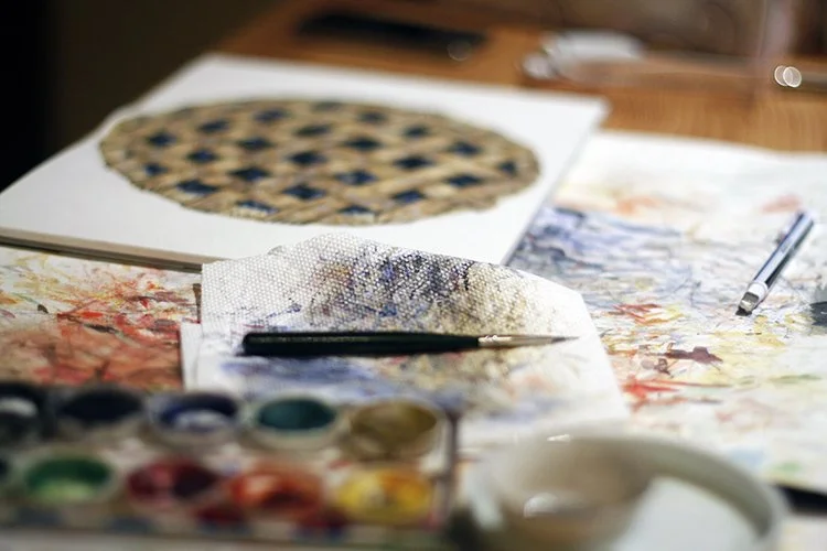 Work in progress photo of creating "The Starving Artist Cookbook" by Sara Zin.