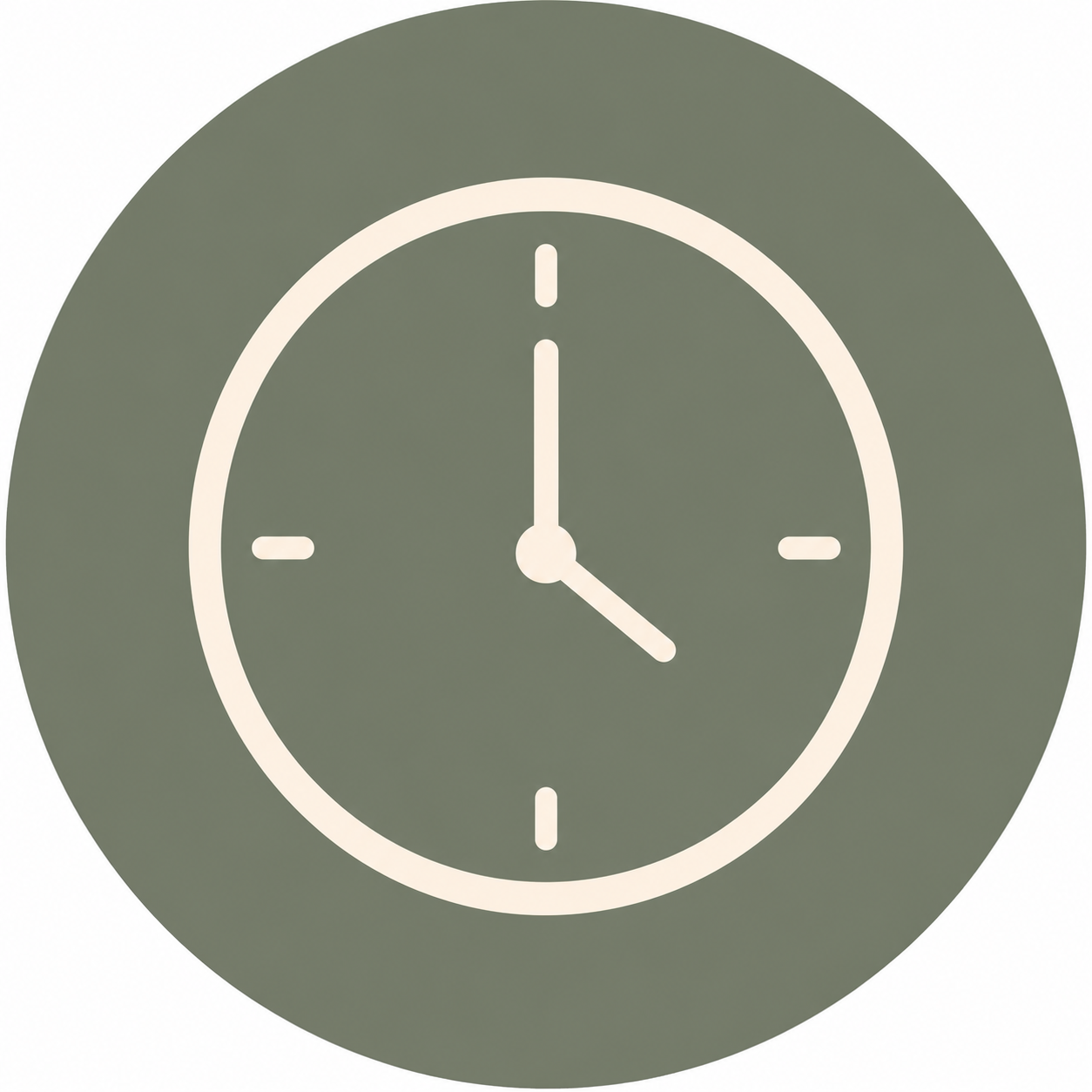 An analog clock showing 3:00.