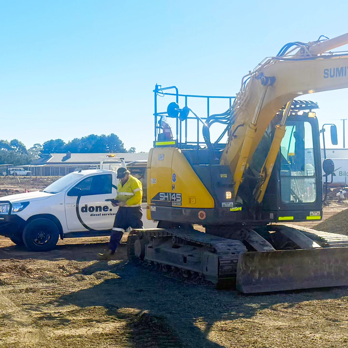 Local mechanics diagnosing issues in heavy machinery