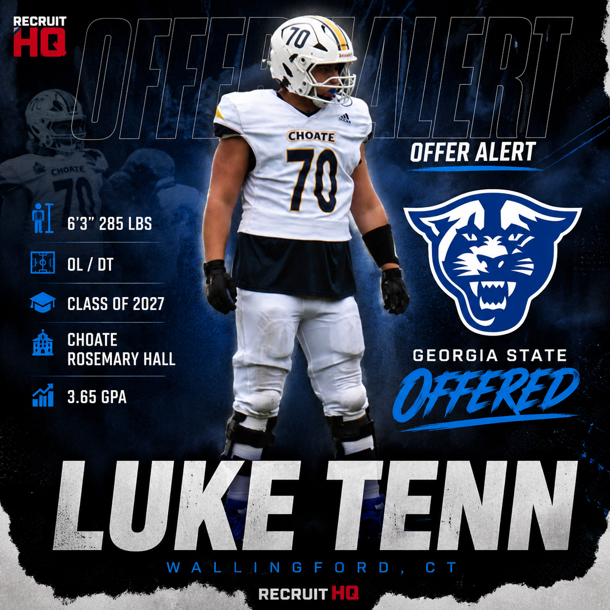 🚨 OFFER ALERT: Georgia State Extends FBS Offer to 2027 OL/DT Luke Tenn