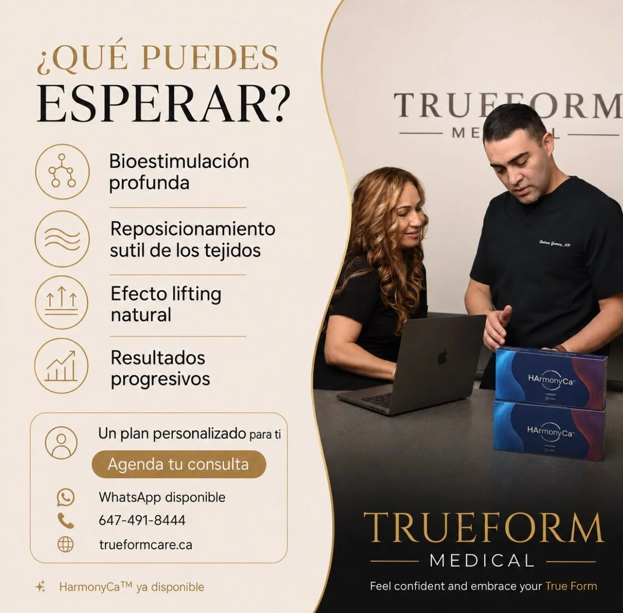 ✨ Conoce HArmonyCa&trade;: un tratamiento h&iacute;brido que combina &aacute;cido hialur&oacute;nico con hidroxiapatita de calcio.

Su doble acci&oacute;n ofrece un efecto de volumen inmediato mientras estimula progresivamente la producci&oacute;n de