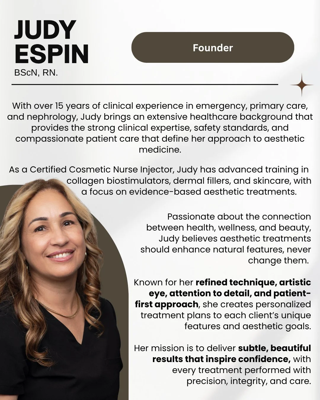 Whether you&rsquo;re exploring aesthetic treatments for the first time or looking to refresh your current routine, Judy is here to listen, guide, and create a plan personalized to you.

Ready to connect with Judy? Book your FREE consultation and expl