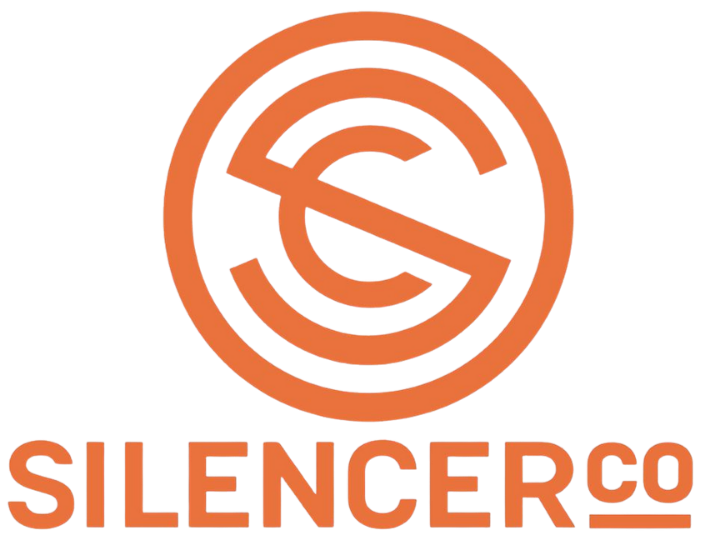 Logo of SilencerCo, featuring a stylized letter 'S' enclosed in a circle with a slash through it, and the company name 'SILENCERCO' written below in orange capital letters.