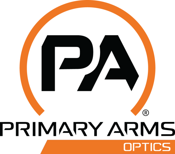 Logo for Primary Arm Optics featuring a stylized circle with P A initials inside and the words Primary Arm Optics beneath, with an orange accent color.