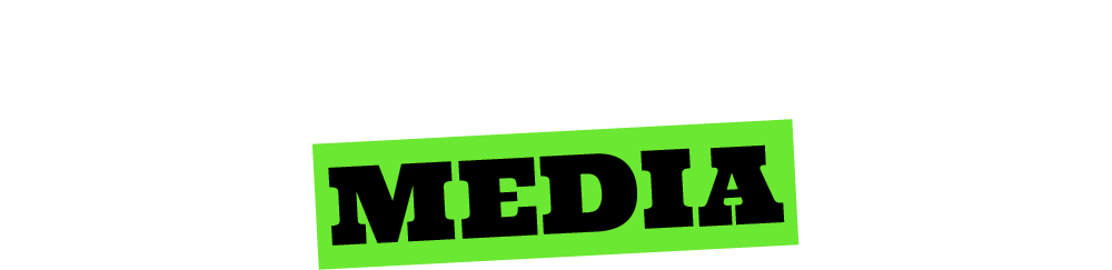 Logo for WorkMoney Media with bold white and black text and a green highlight behind the word MEDIA.