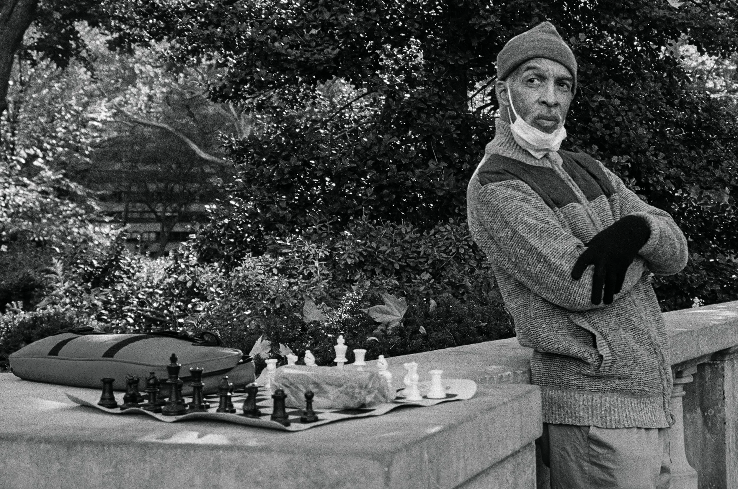 William Shannon waits for a chess opponent outside Rittenhouse Square in Philadelphia, Pa. in November 2024.
