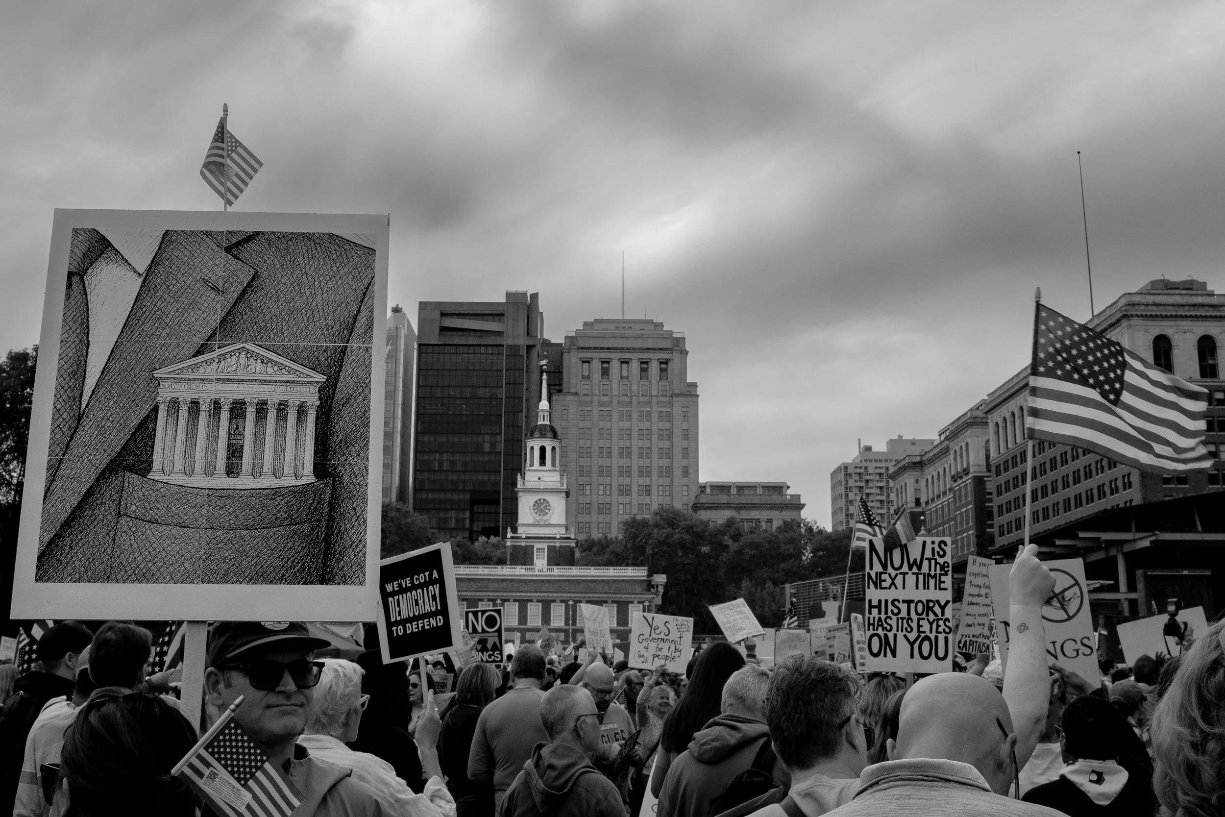  Crowd gathers in front of Independence Hall during the No Kings Rally in Philadelphia, Pa. on Oct. 18, 2025.