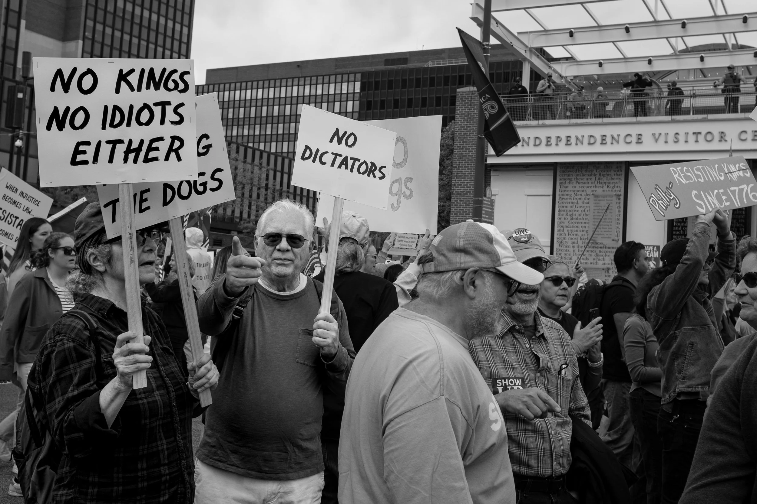Man holding homemade sign during the No Kings Rally in Philadelphia, Pa. on Oct. 18, 2025.