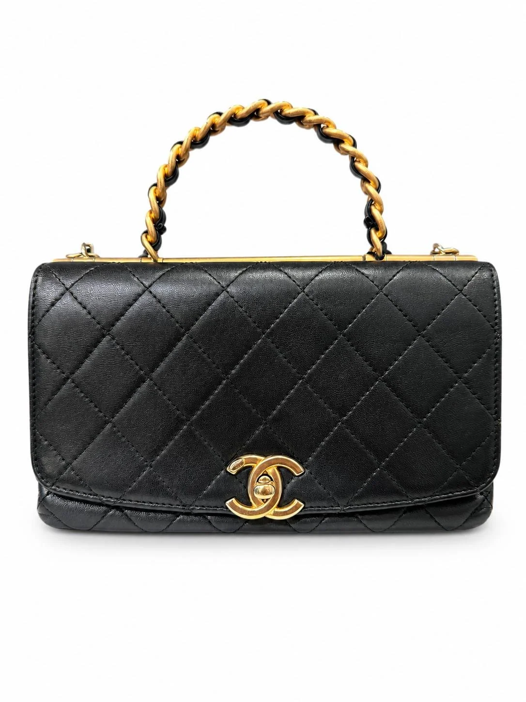Pre-Owned Chanel Top Handle 2way Bag Black Gold Silver Matelasse 1569942