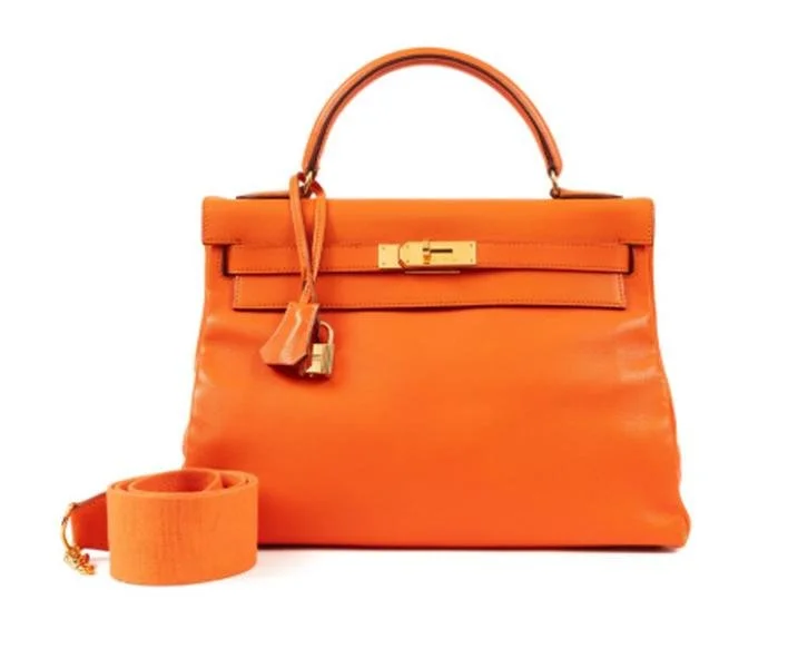 Pre-Owned HERMES Vintage Orange Gulliver Kelly 32 Retourné Gold Hardware 37039146