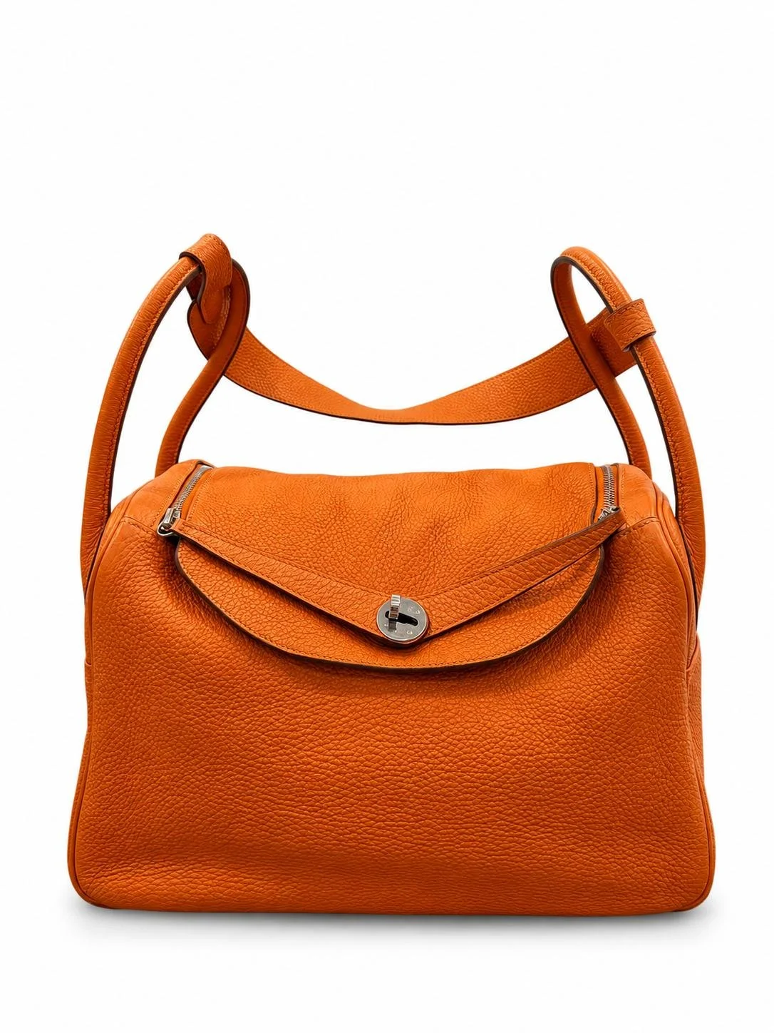 Pre-Owned HERMES Lindy 9T 34 orange clemence in Silver Hardware 35395171