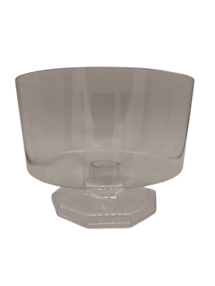 A clear glass mixing bowl with a pedestal base.