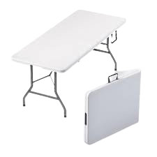 Foldable white table with a split top, no chairs included.