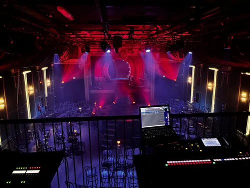Outdoor festival stage with large sound systems