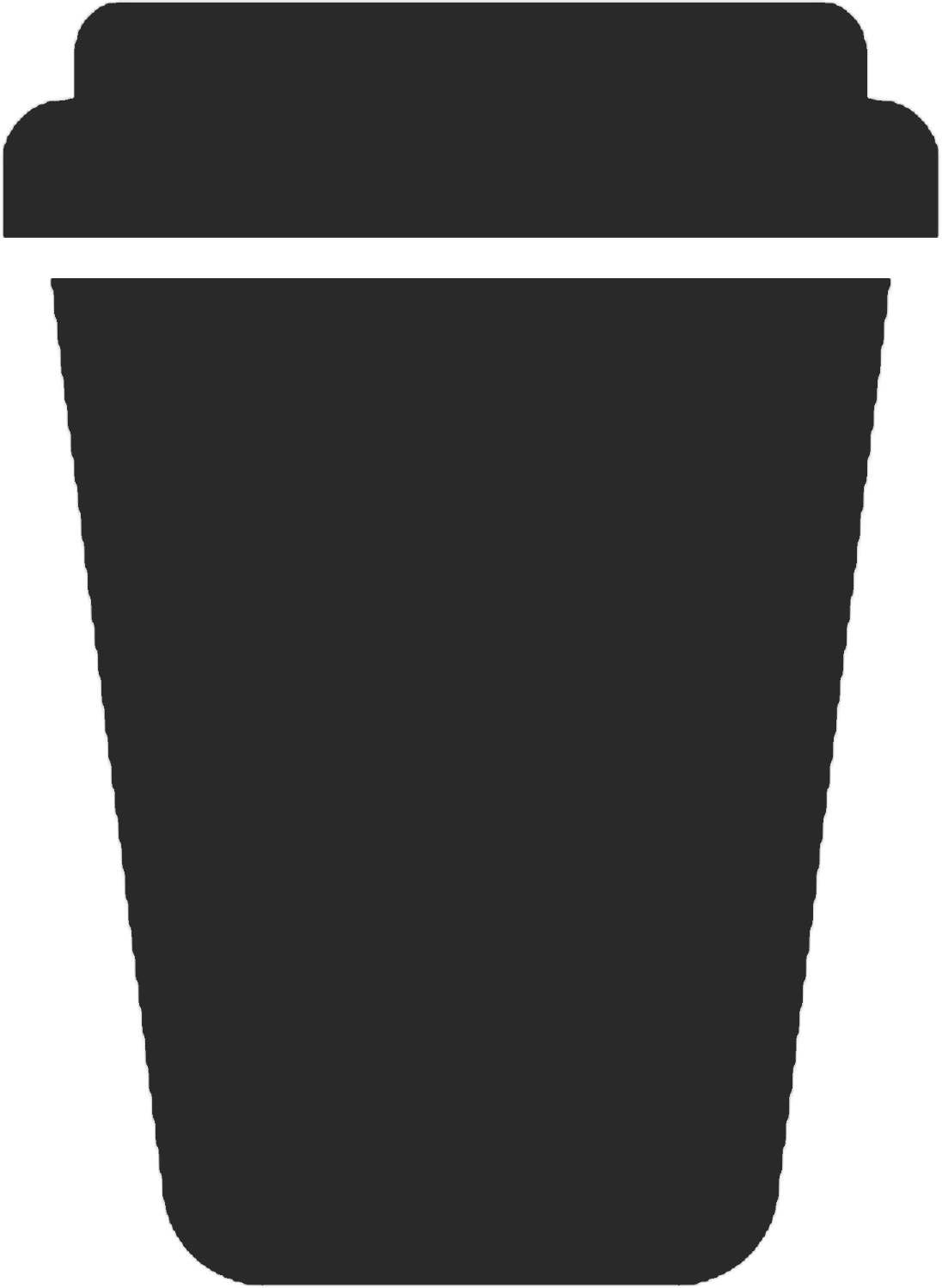 Silhouette of a disposable coffee cup with a lid.
