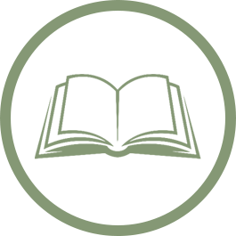 An open book icon inside a green circular border.