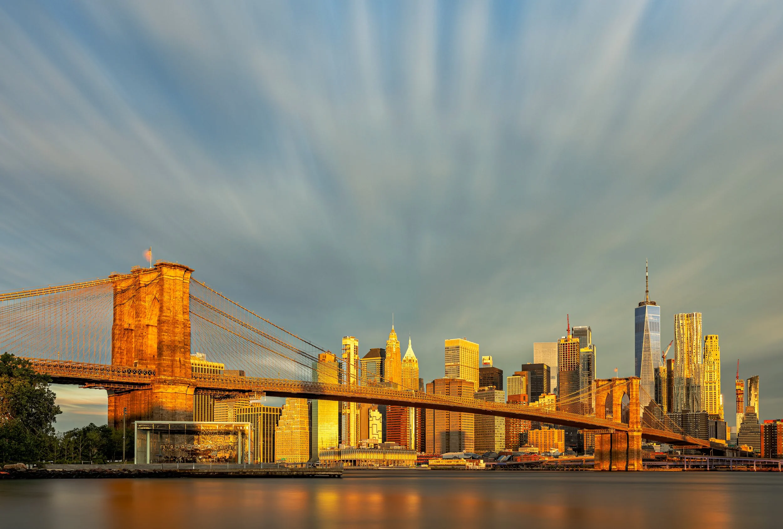 Dawn's Reflection - Brooklyn Bridge and Lower Manhattan, New York City

