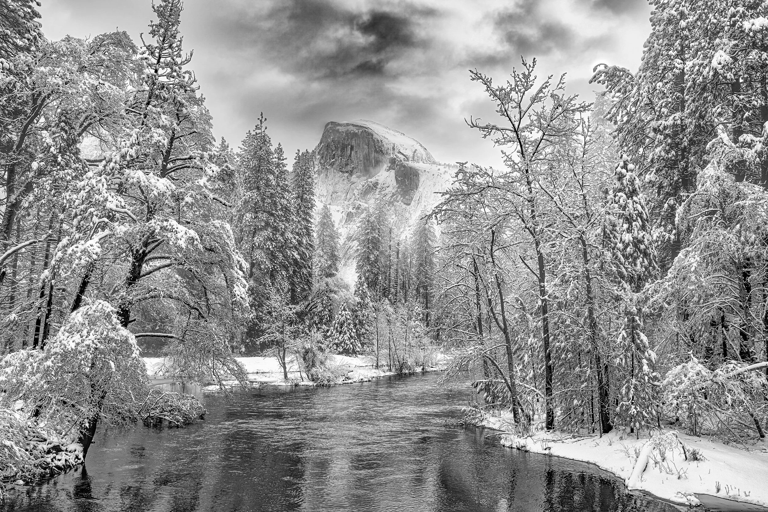Winter Reflection - Half Dome and Merced  River Winter - Yosemite National Park, CA