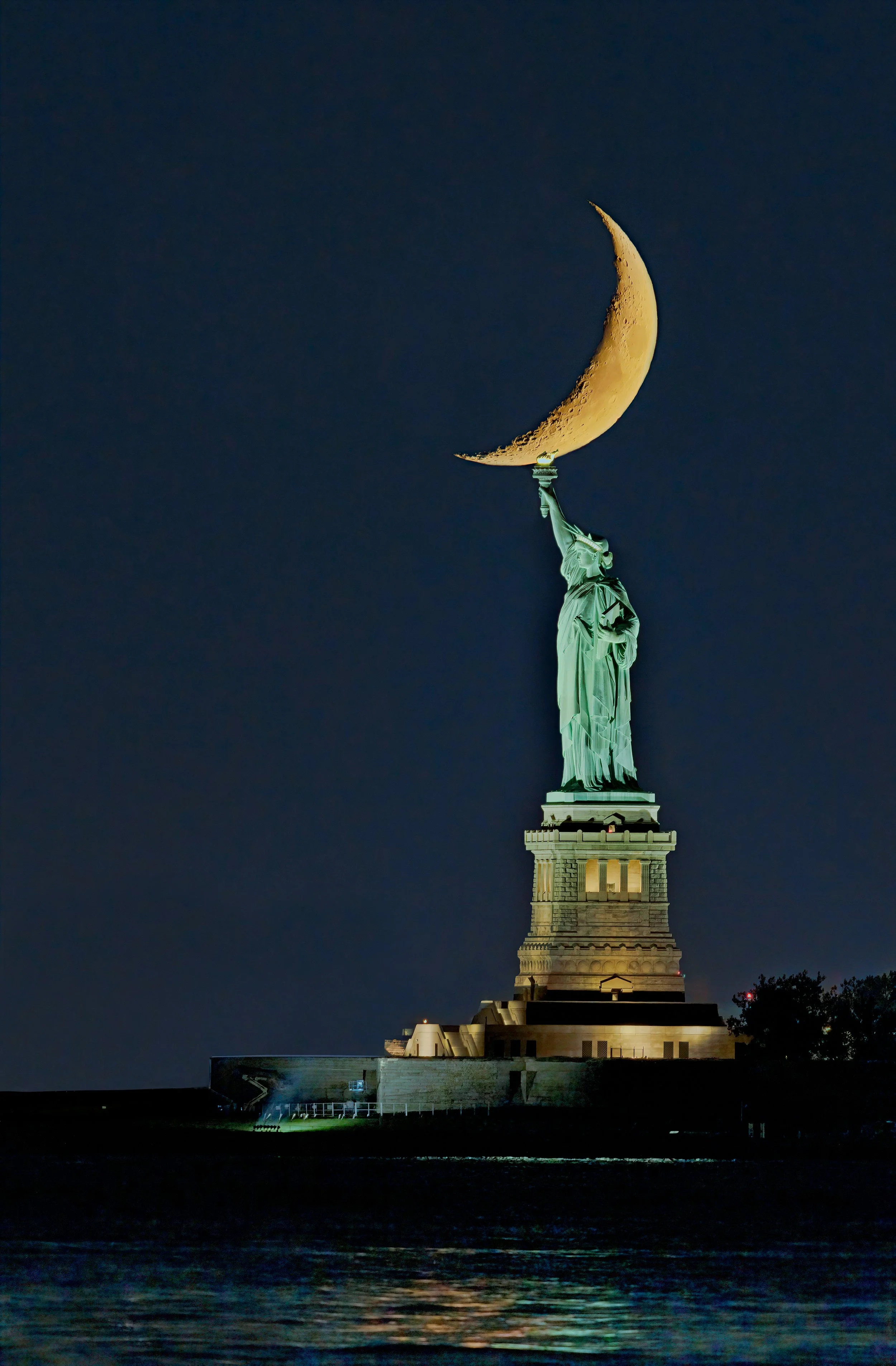 Moonshot - Lady Liberty with Crescent Moon, New York City Harbor