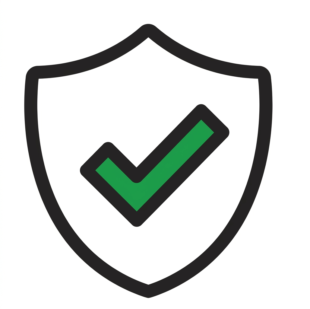 A shield icon with a green checkmark in the center indicating security or protection.