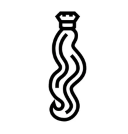 A black and white cartoon illustration of a piece of bacon with a castle on top.