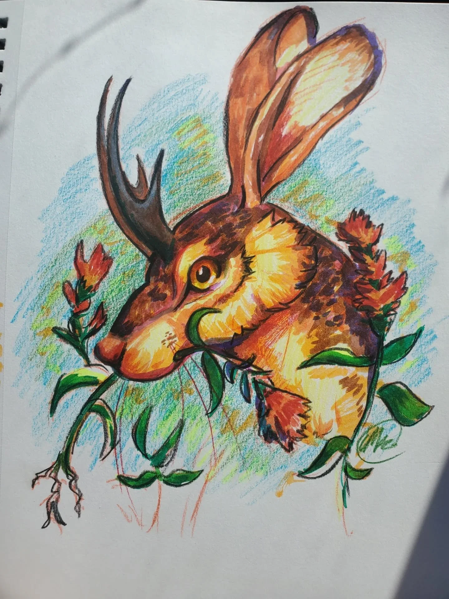 Managed to scribble out this jackalope doodle with some water based markers and colored pencils on the long road trip I'm on. The other works are from a gallery show I did and forgot to post about oops. The theme was white which I throughly enjoyed. 