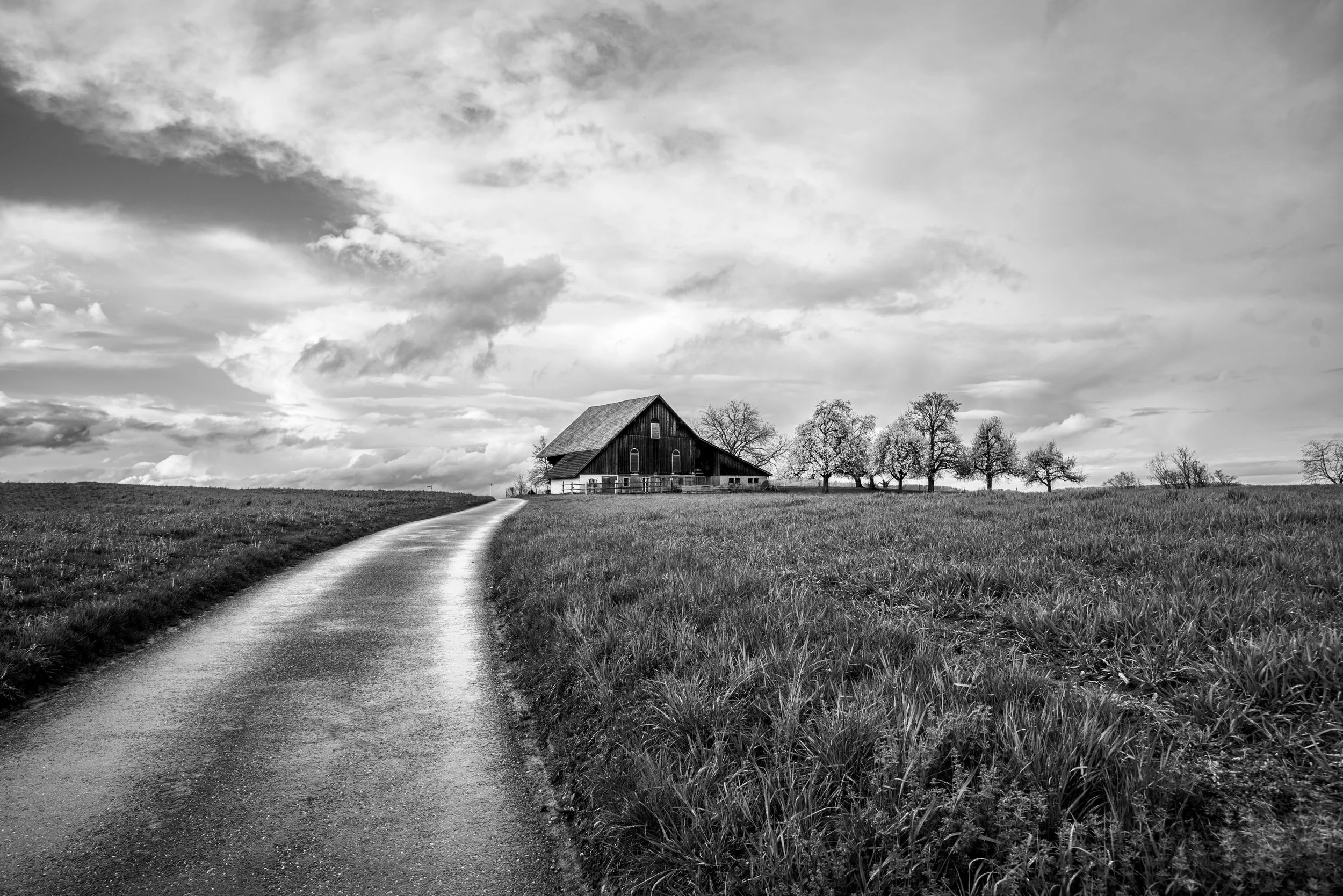 black-and-white-fine-art-photograph-road-barn-switzerland-hillside.jpg
