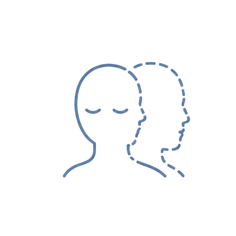 A stylized illustration of two human profiles, one facing left and the other facing right, with dotted outlines and colorful layers suggesting digital or technological themes.