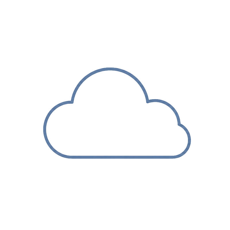 Cloud icon with a light blue and dark blue outline on a transparent background