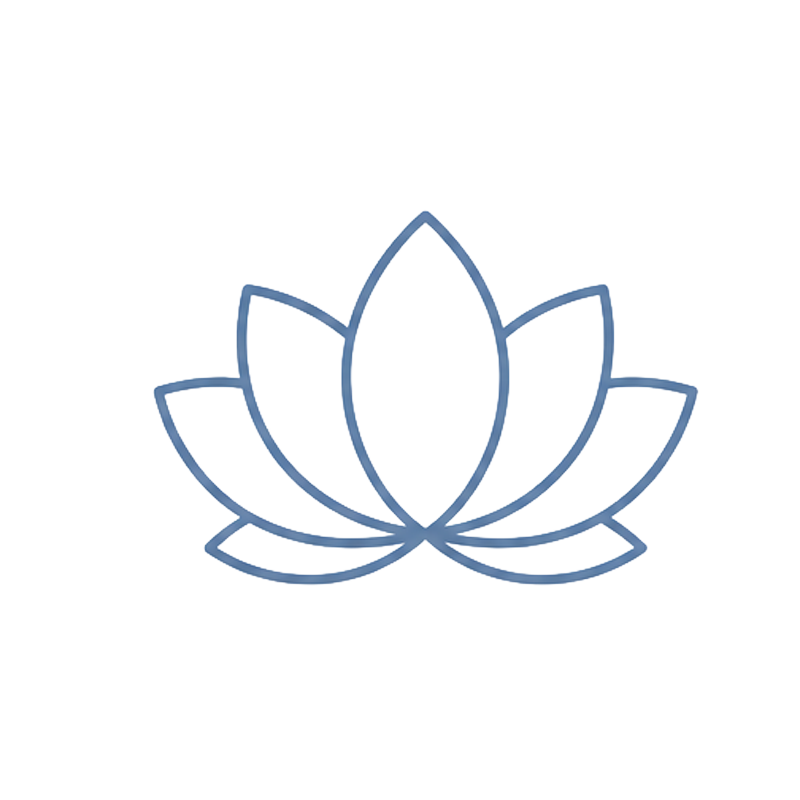 A stylized digital illustration of a lotus flower with multiple petals, primarily in shades of blue and white, outlined in gray.