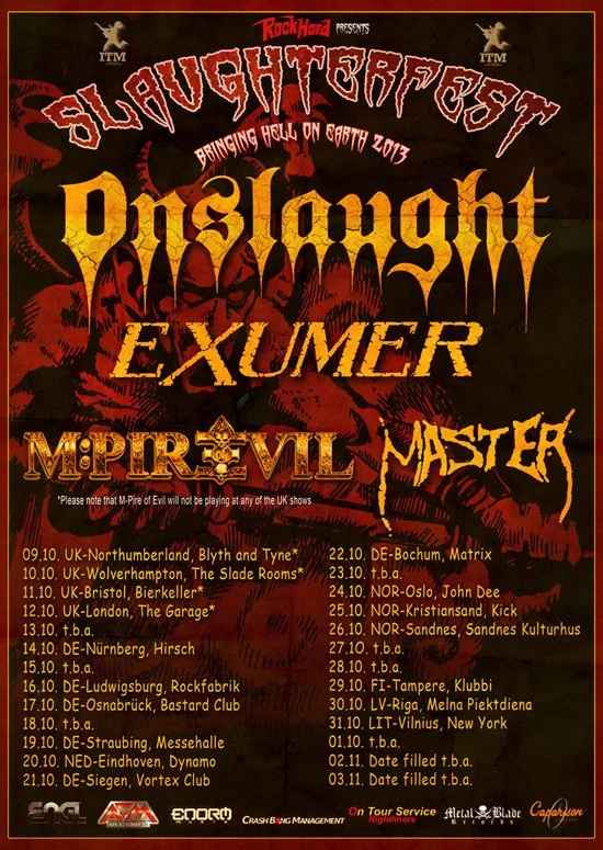Exumer to Co-Headline "Slaughterfest Tour 2013" In Europe Alongside Onslaught