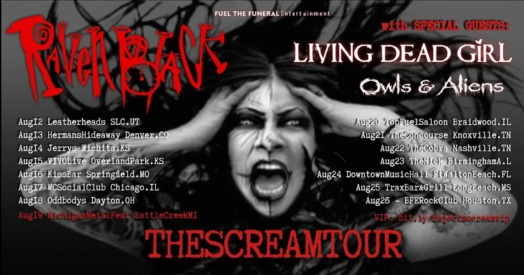 RAVEN BLACK Announces THE SCREAM TOUR Summer 2023 Dates with Special Guests LIVING DEAD GIRL and OWLS &amp; ALIENS!