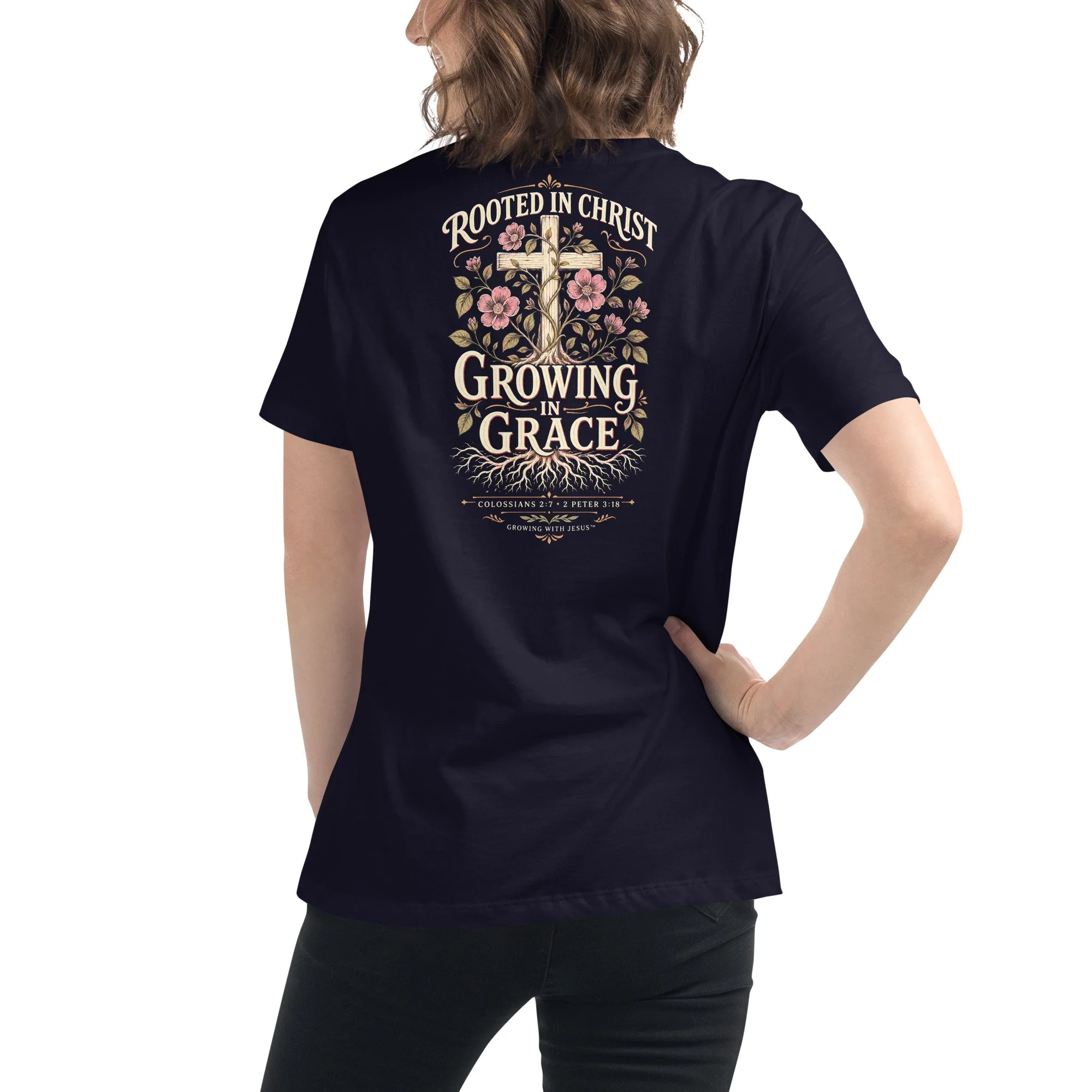 Rooted in Christ, Growing in Grace Women's Christian T-Shirt