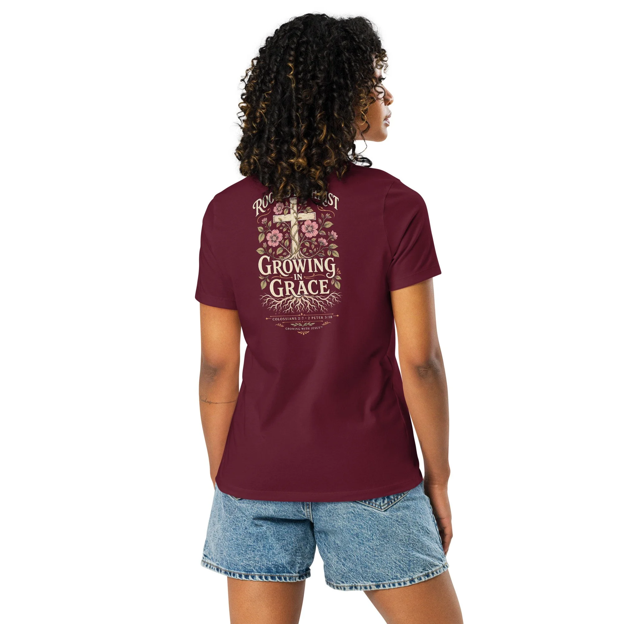 Rooted in Christ, Growing in Grace Women's Christian T-Shirt