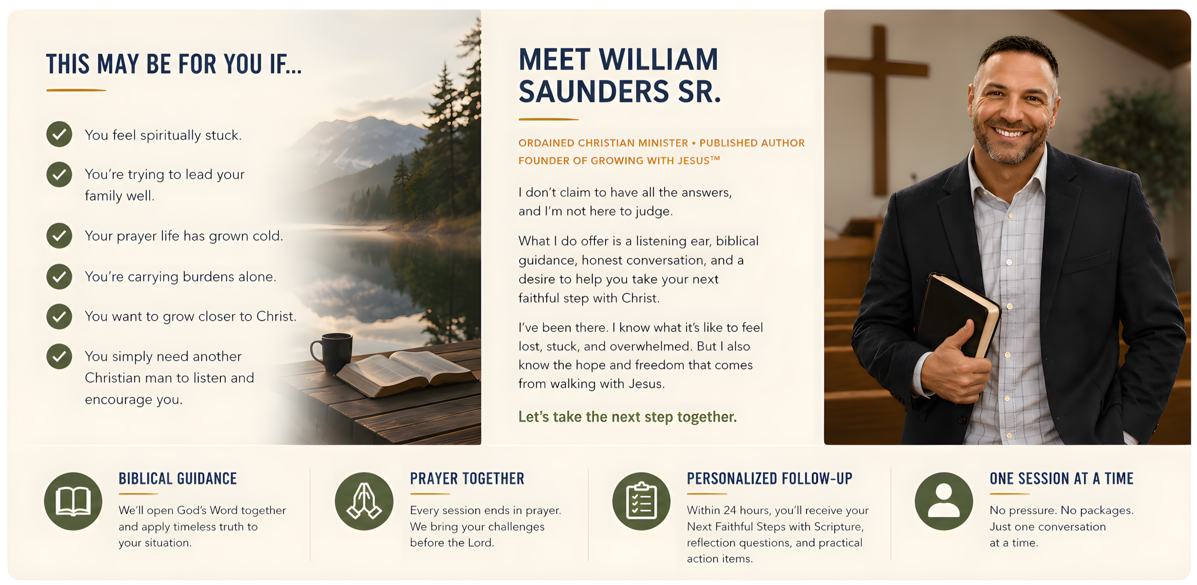 Christian men’s mentoring for men feeling spiritually stuck, featuring William Saunders Sr., ordained minister and founder of Growing With Jesus
