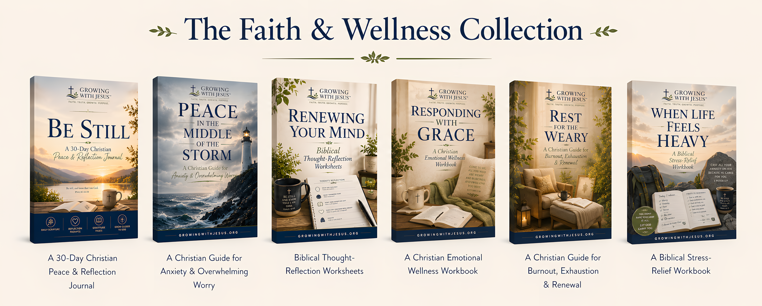 Growing With Jesus Christian Faith and Wellness Collection: Be Still, Peace in the Middle of the Storm, Renewing Your Mind, Responding With Grace, Rest for the Weary, and When Life Feels Heavy
