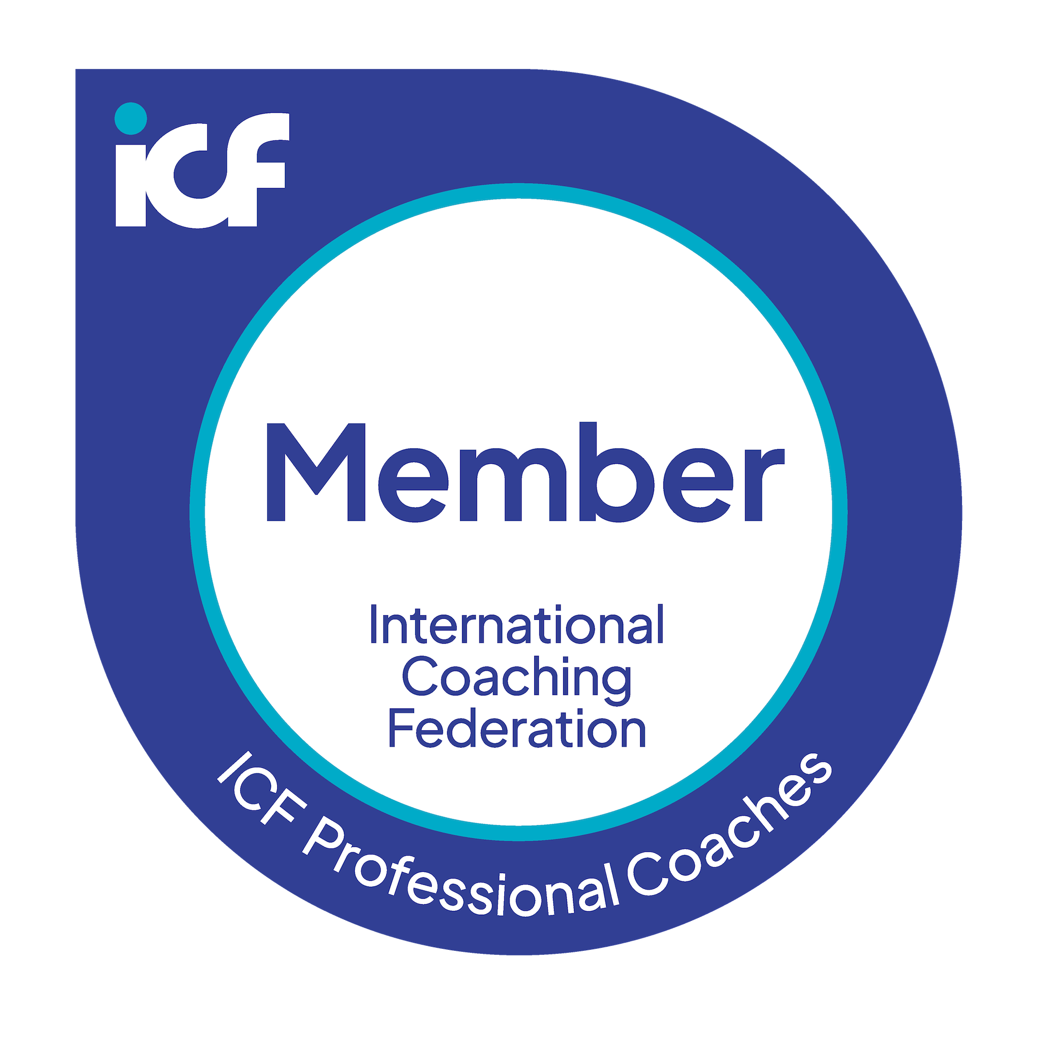 Logo for the International Coach Federation featuring a blue circular design with the words "Member" and "International Coaching Federation" inside.