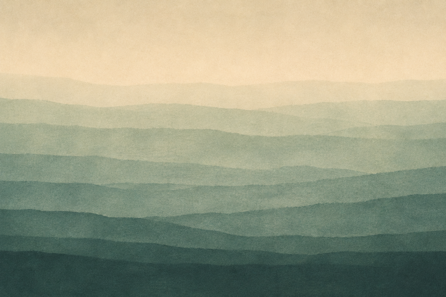 Abstract painting with wavy horizontal bands in shades of beige and green.
