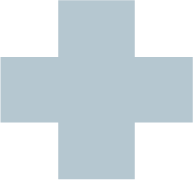 A blue plus sign on a light blue background with black corners.