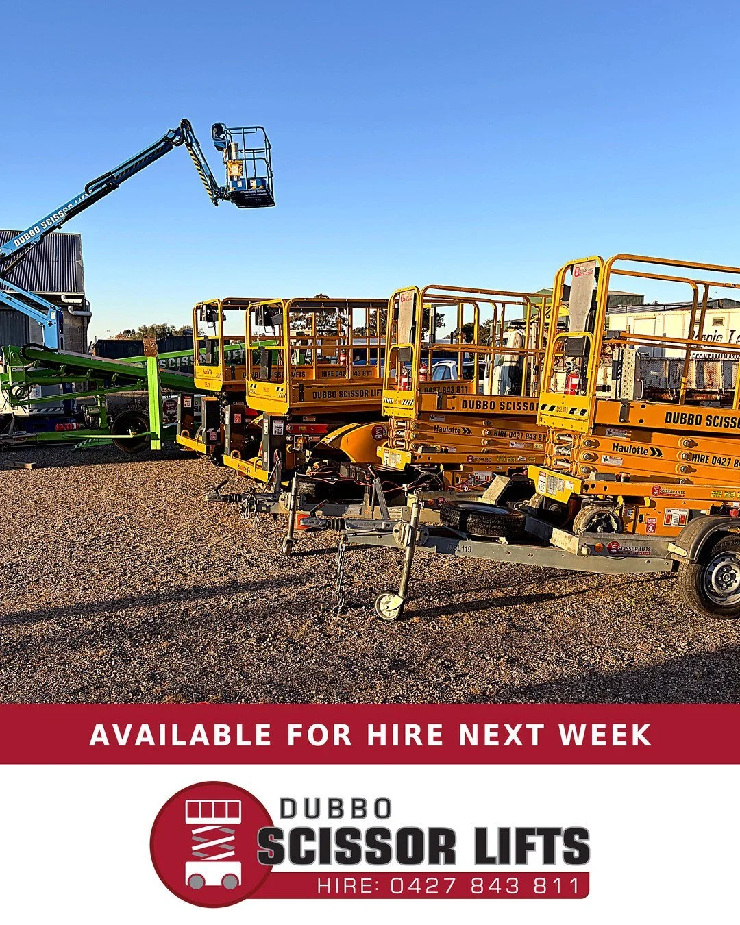 Big week done &mdash; a few machines are back in the yard. 

Scissor lifts and boom lifts available for hire across Dubbo and surrounds.

Call Toby today to lock one in for next week. 
0427 843 811

#DubboScissorLifts #Dubbo #DubboNSW #ScissorLiftHir