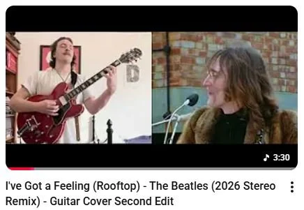 Split-screen image of two women, one playing guitar and singing indoors, the other speaking or singing outdoors in front of a brick wall.
