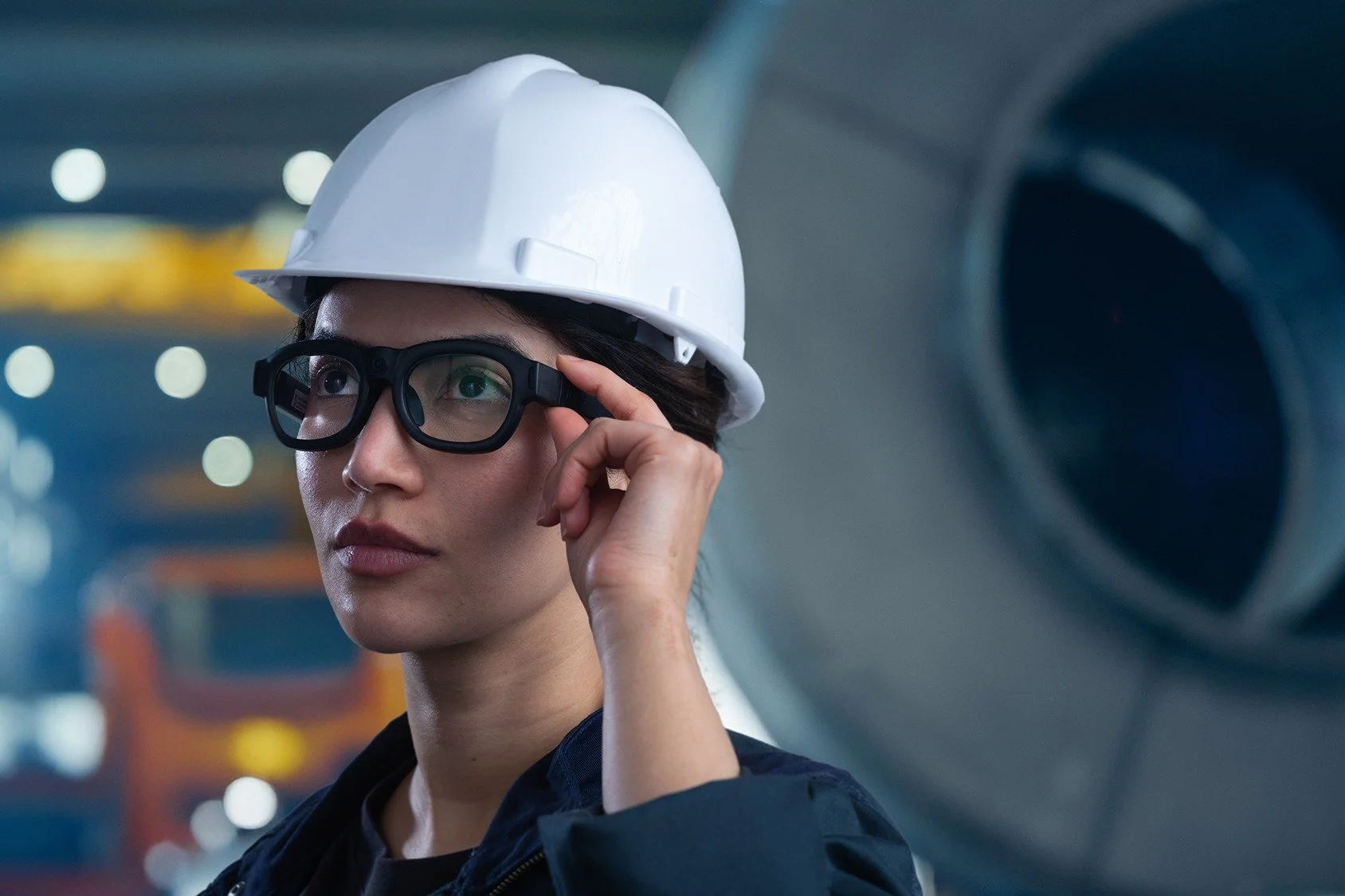 Engineer wearing Tobii Glasses X wearable eye tracker for industrial inspection, human factors, and operational research