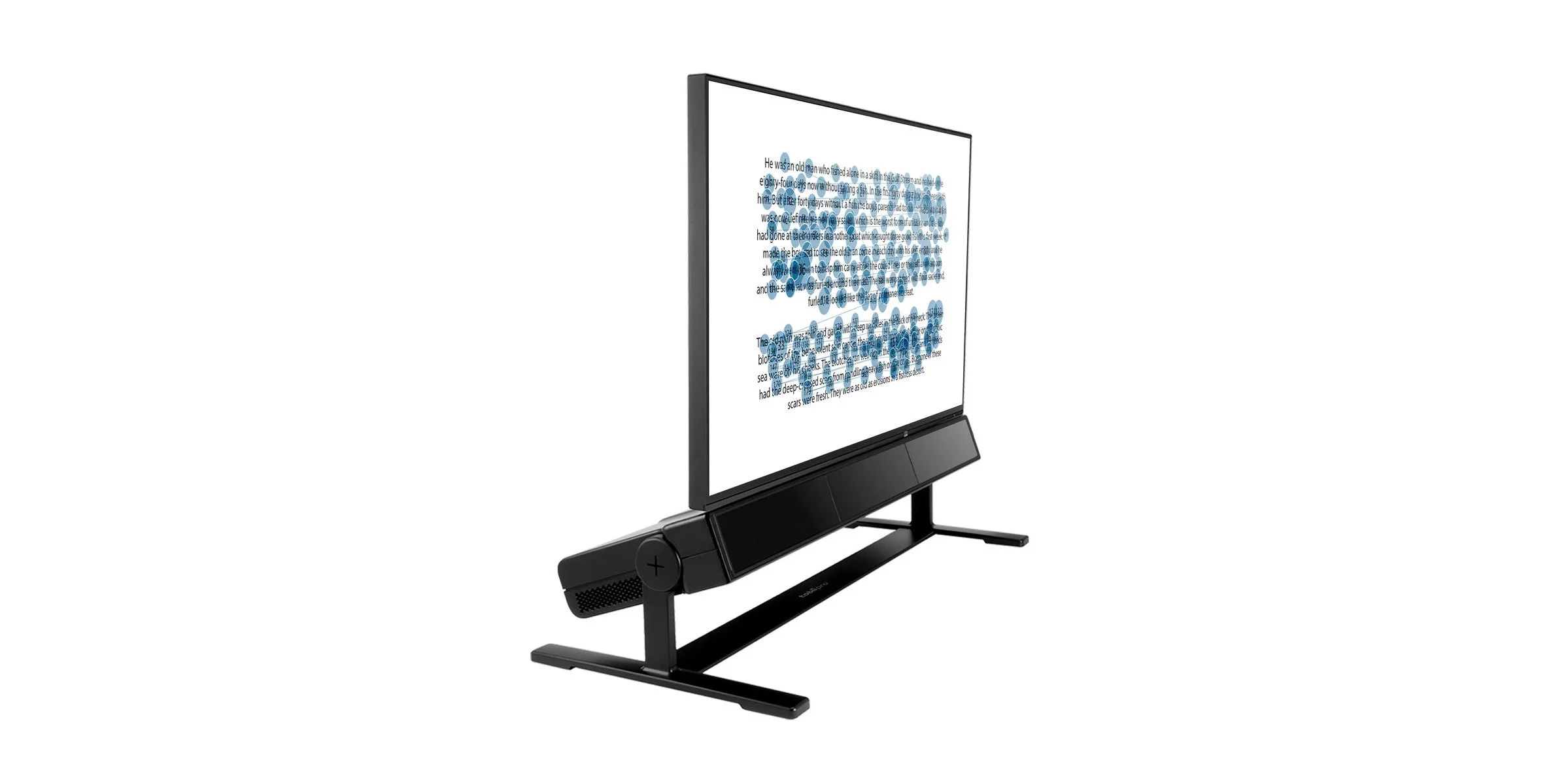 Tobii Pro Spectrum eye tracker displaying reading heatmaps and gaze fixation analysis for literacy and reading research