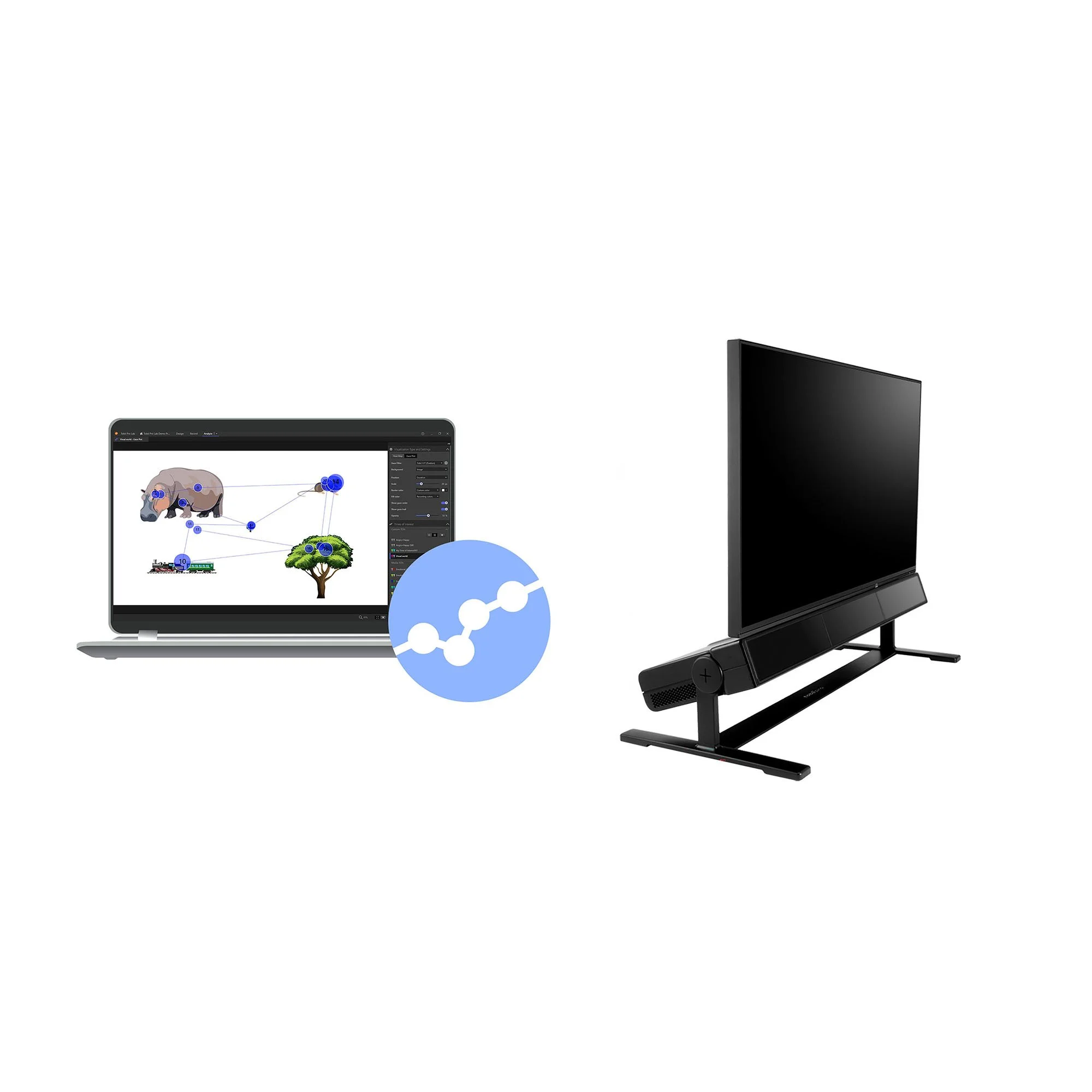 Tobii Pro Spectrum eye tracker with Tobii Pro Lab software for synchronized eye tracking data collection, visualization, and behavioral research