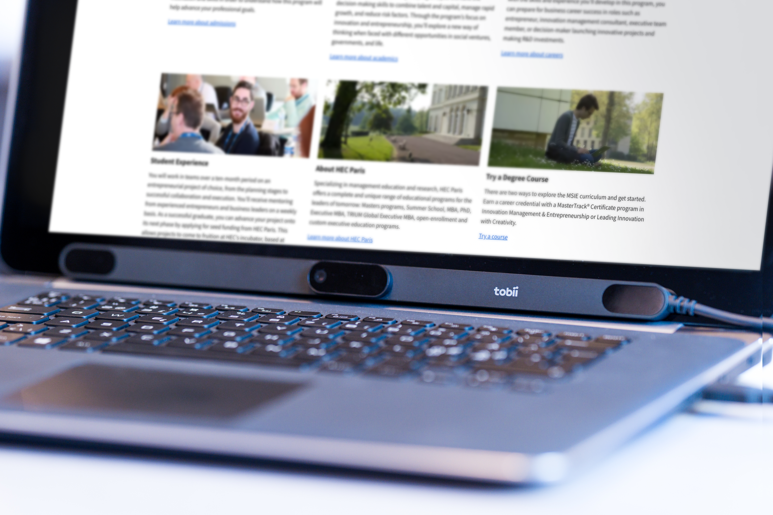 Tobii Pro Spark - Screen Based Eye tracker mounted in on a laptop